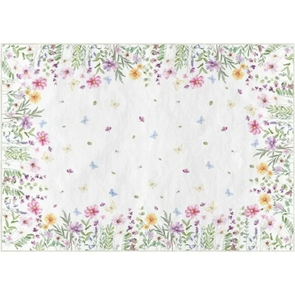 New 5x7 Spring Area Rug, Low-Profile Floral Butterfly Carpet for Entry & Bedroom